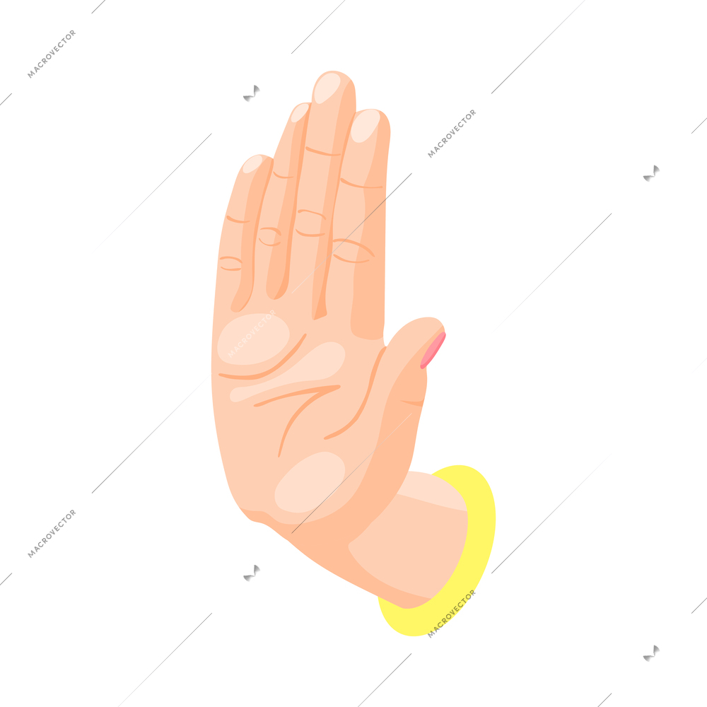 Isometric female hand showing stop gesture 3d vector illustration