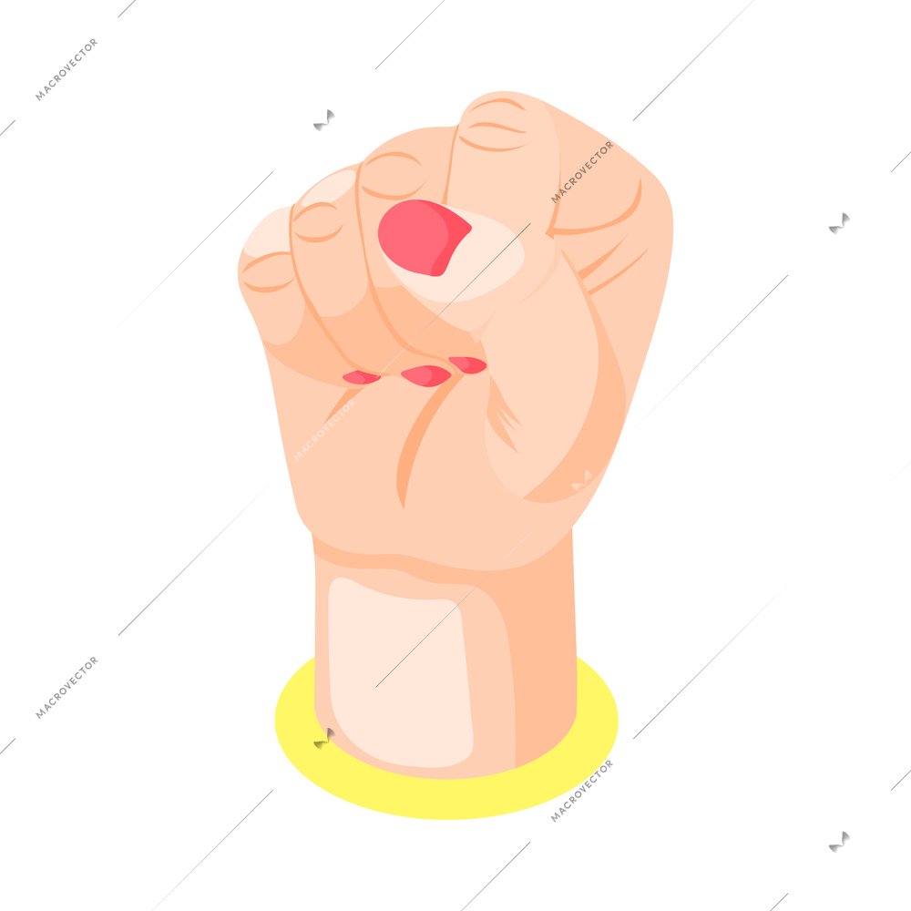 Feminism isometric icon with female fist on white background 3d vector illustration