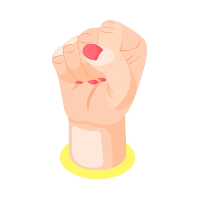 Feminism isometric icon with female fist on white background 3d vector illustration