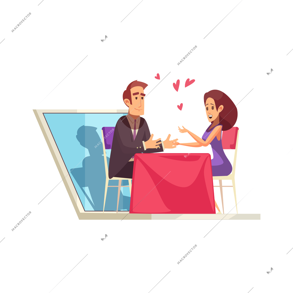 Virtual love dating app flat icon with man and woman spending time together vector illustration