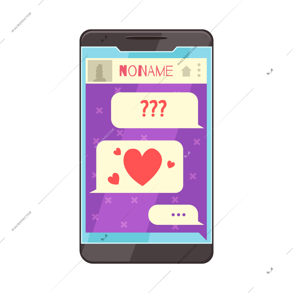 Virtual love dating smartphone app flat icon with chat messages on screen vector illustration
