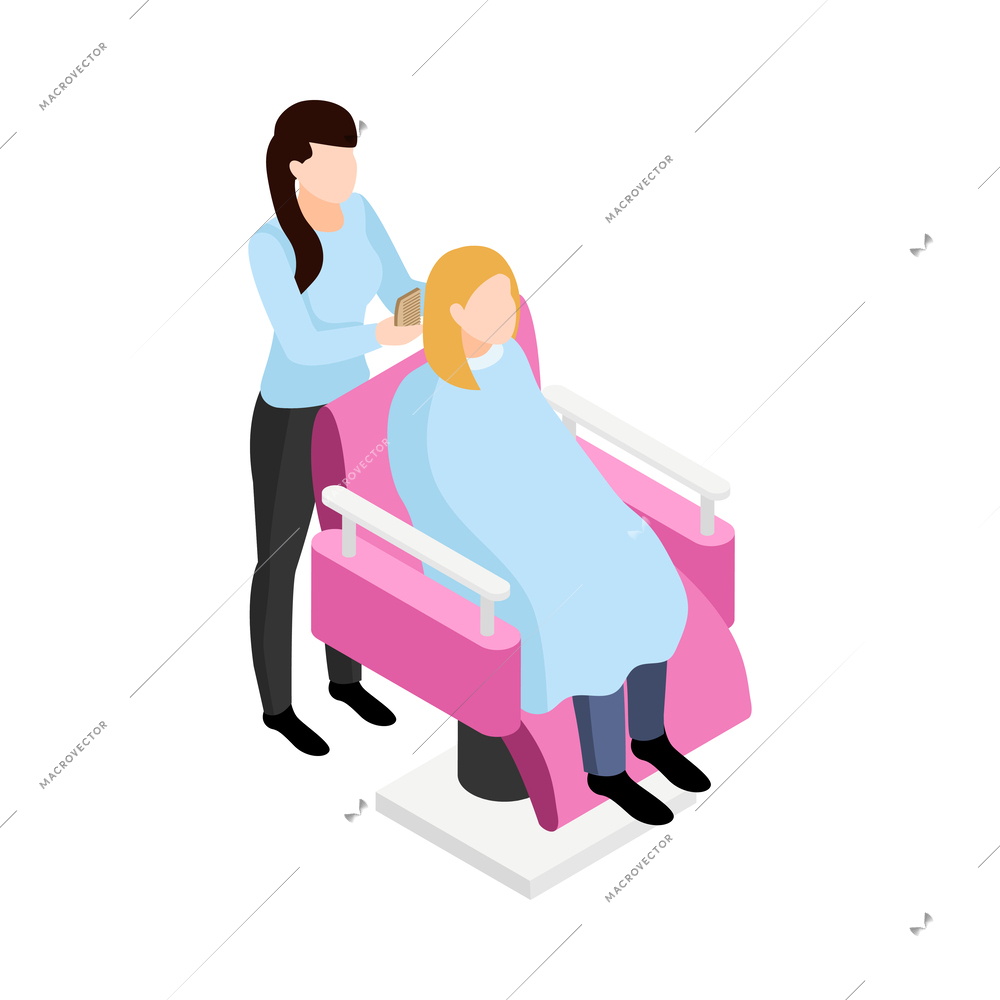 Beauty salon isometric icon with woman having her hair done 3d vector illustration