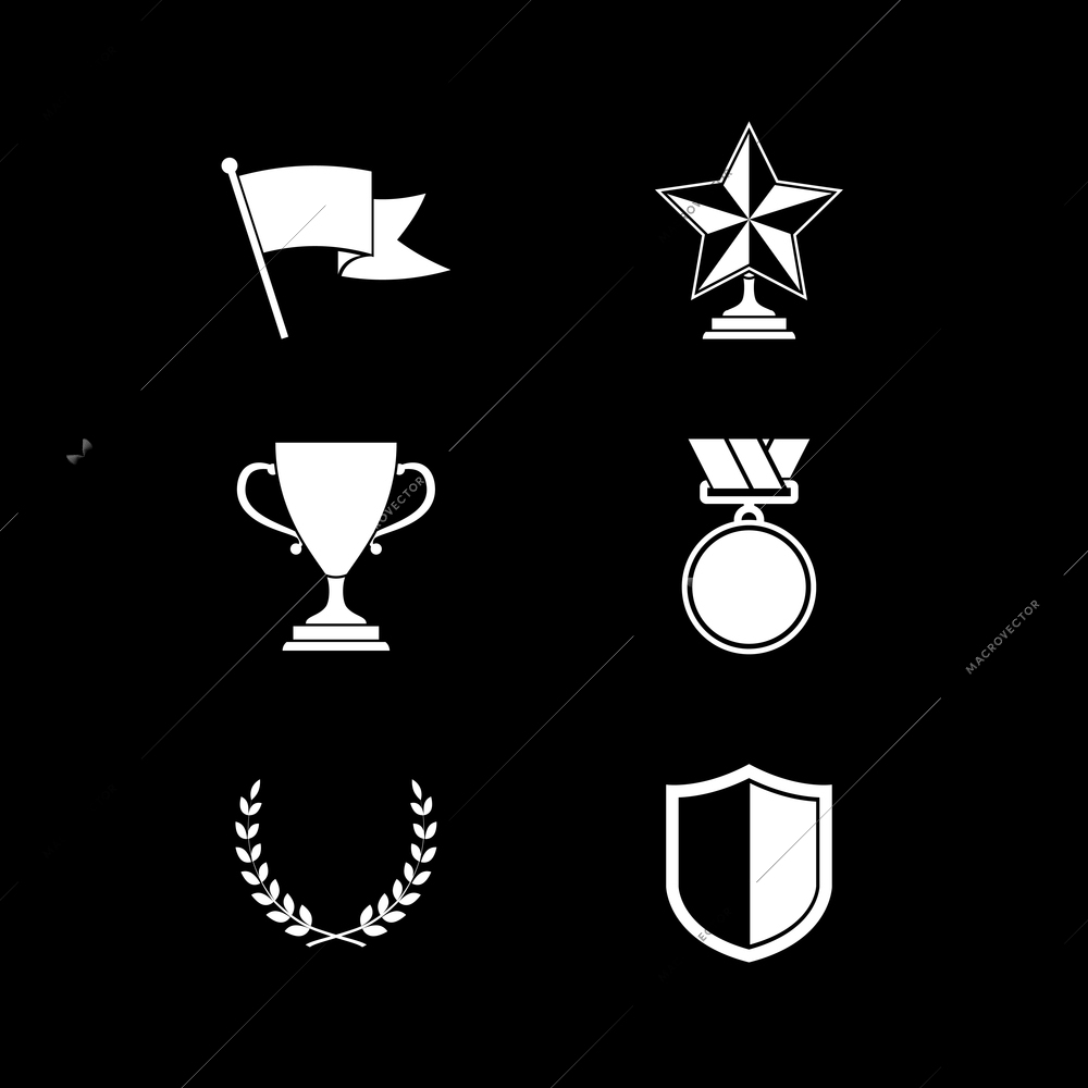 Trophy and prize symbols of shield star medal and wreath isolated vector illustration