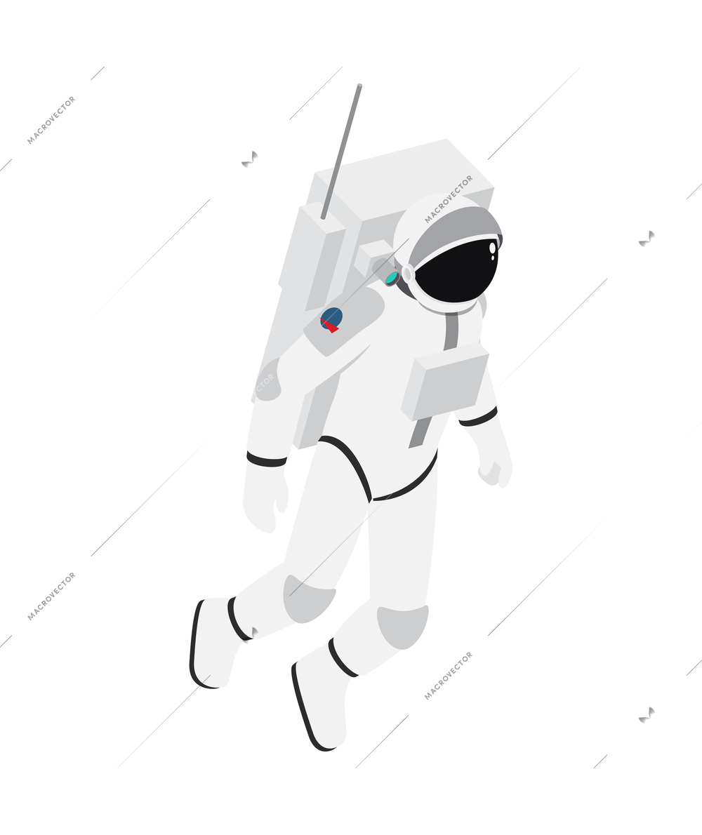 Isometric astronaut wearing white spacesuit in outer space 3d vector illustration