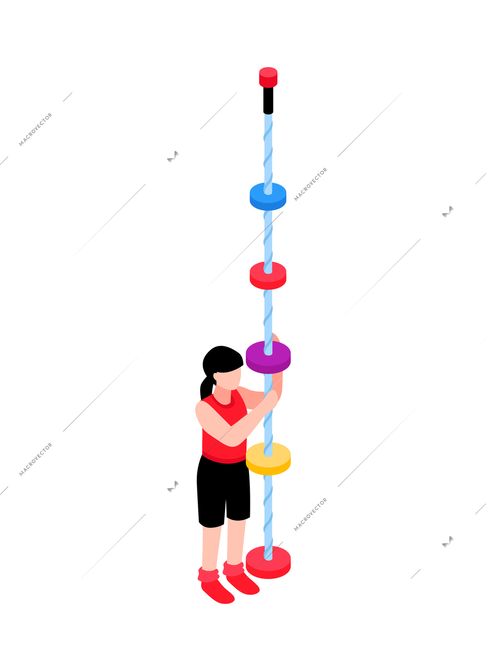 Isometric children sport equipment icon with girl climbing rope vector illustration