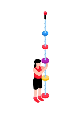 Isometric children sport equipment icon with girl climbing rope vector illustration