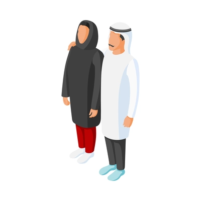Isometric arabic family faceless husband and wife 3d vector illustration
