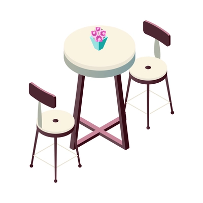 Isometric cafe table with chairs on white background 3d vector illustration
