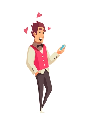 Virtual love icon with happy man chatting with woman on internet flat vector illustration