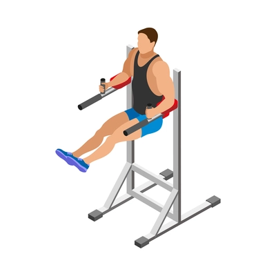 Body building isometric icon with muscular man during sports workout at gym 3d vector illustration