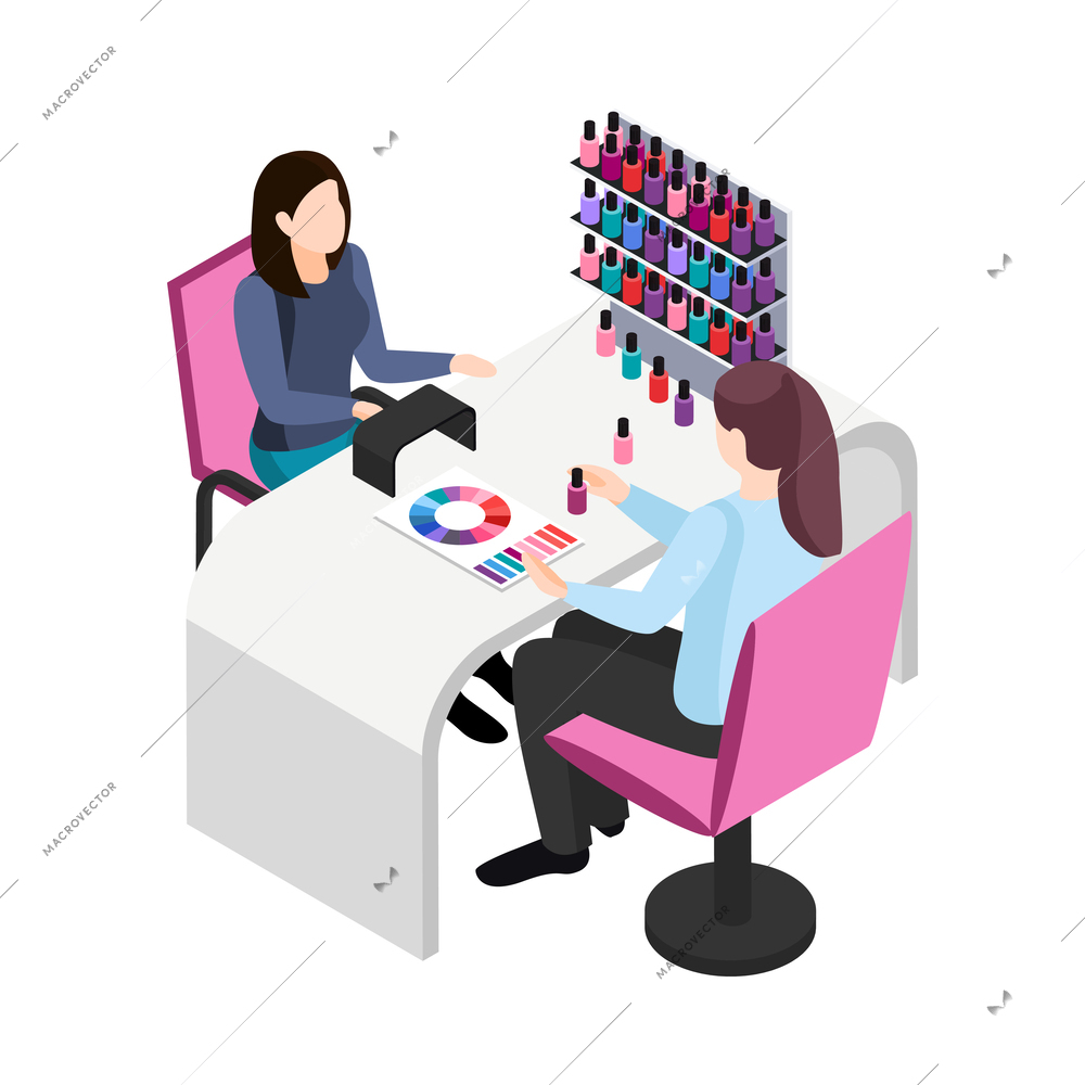 Beauty salon manicure isometric icon with woman having her nails done 3d vector illustration