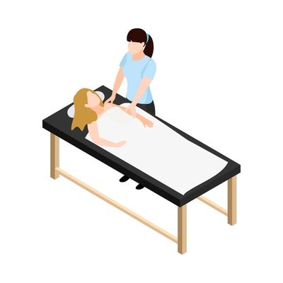 Beauty salon procedure isometric icon with faceless characters of beautician and client vector illustration