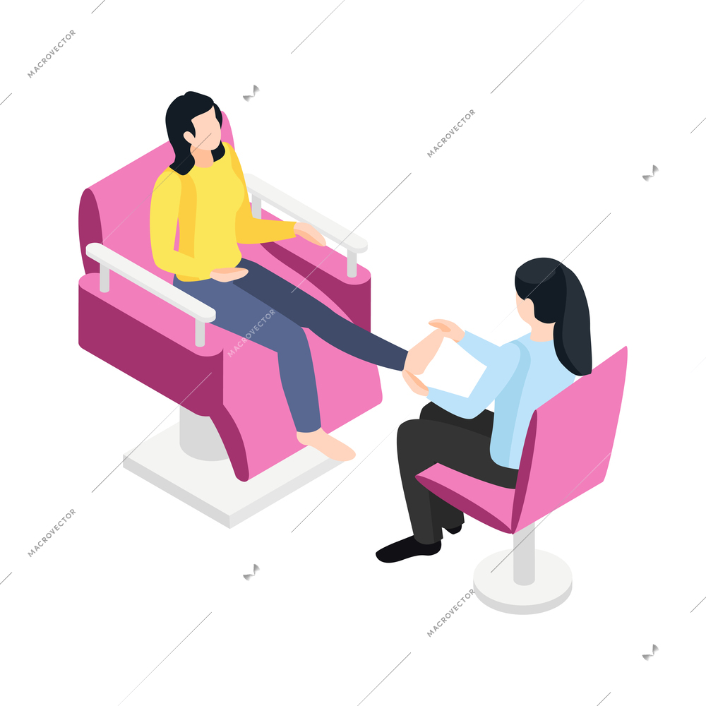 Beauty salon pedicure isometric icon with faceless characters of beautician and client vector illustration