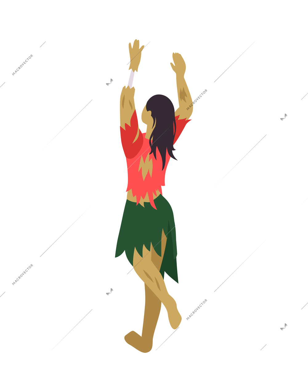 Walking female zombie back view isometric icon vector illustration