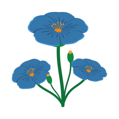 Blue flax flowers on white background isometric vector illustration