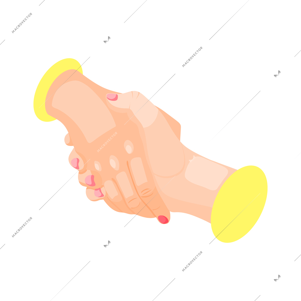 Female hands gesture handshake 3d isometric icon vector illustration