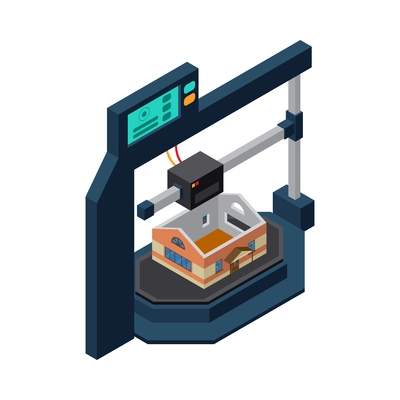 3D printing industry isometric icon with house model vector illustration