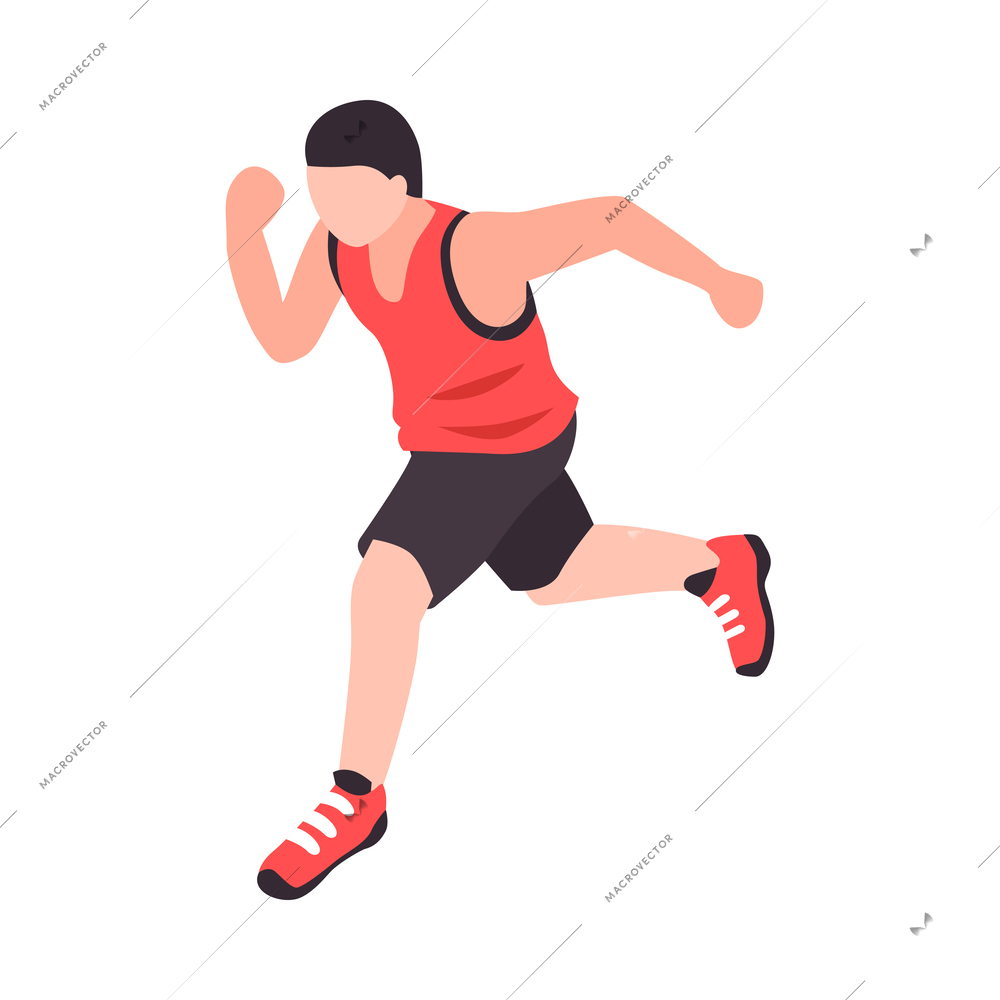 Isometric man jogging in sportswear faceless male human character vector illustration