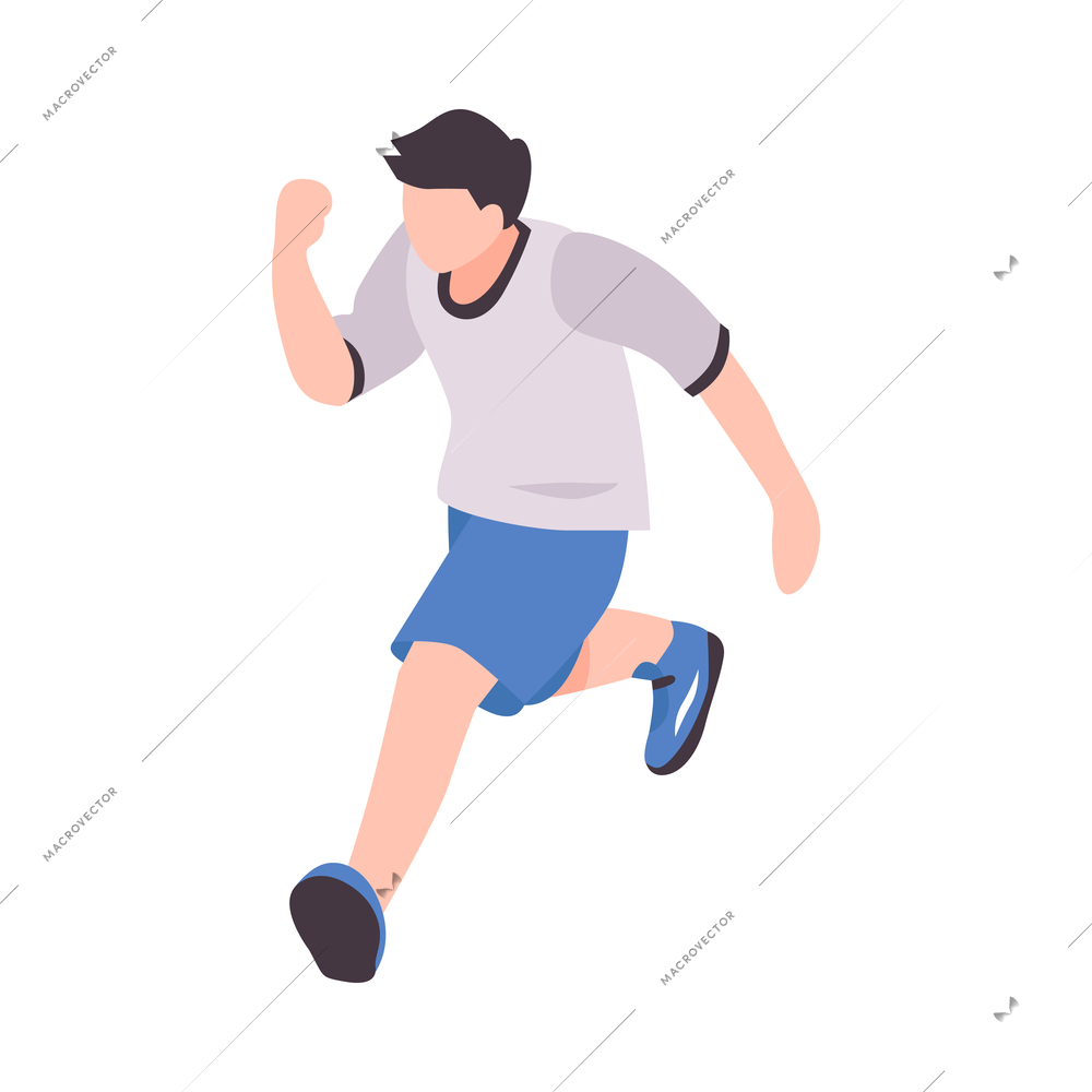 Faceless isometric running man on white background 3d vector illustration