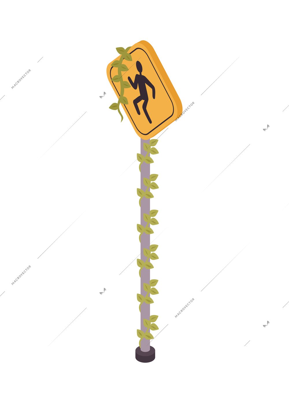 Isometric post apocalypse icon with road sign on white background vector illustration