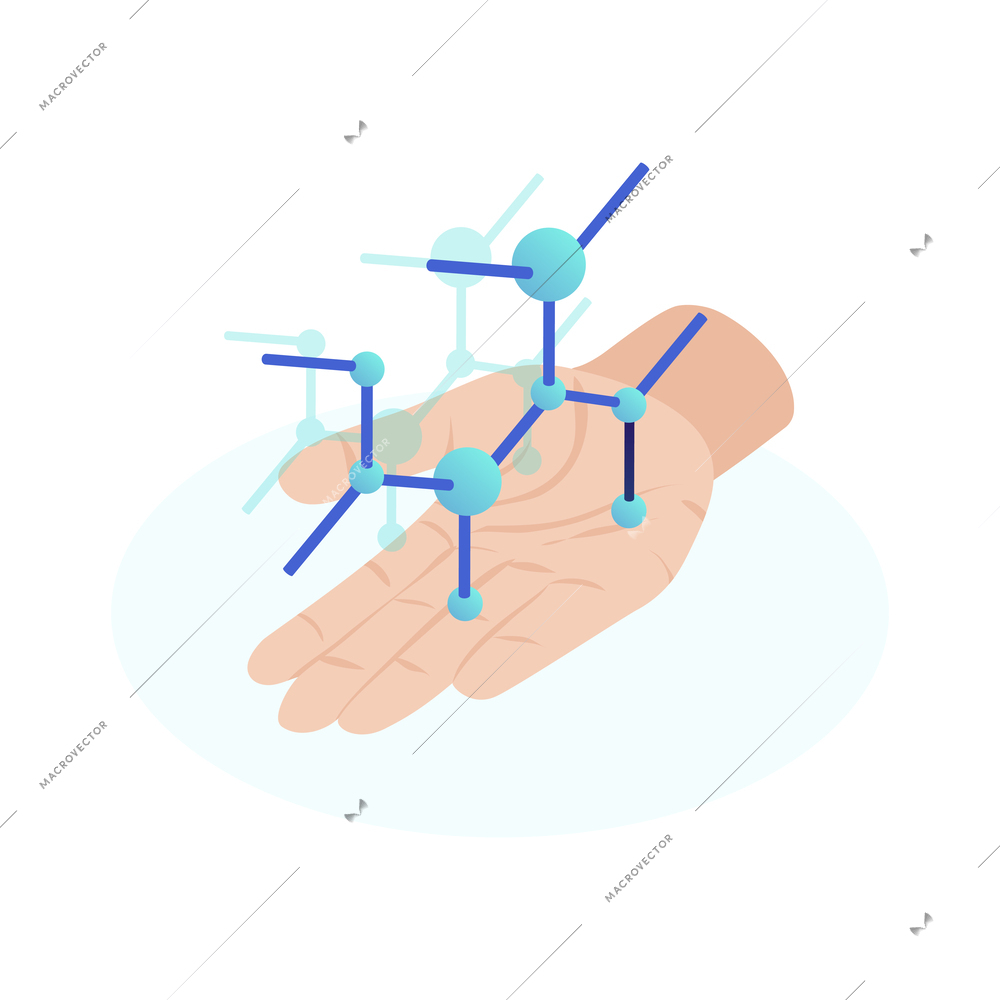 Nanotechnology isometric icon with human hand holding molecule model 3d vector illustration