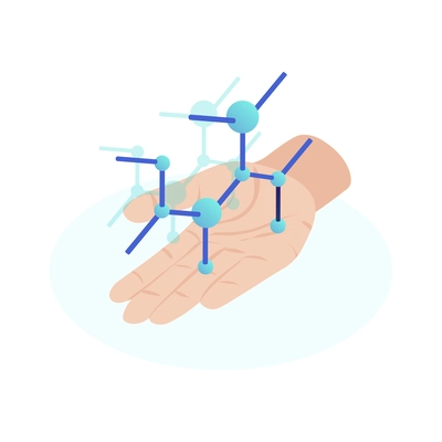 Nanotechnology isometric icon with human hand holding molecule model 3d vector illustration