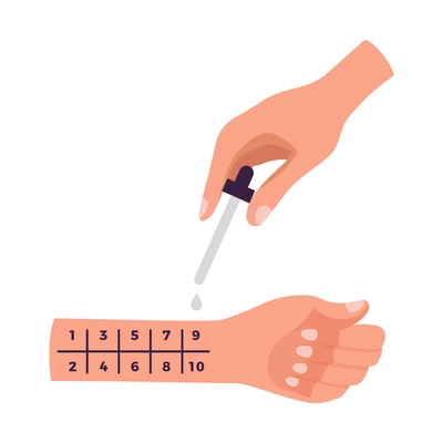 Skin prick test process flat vector illustration