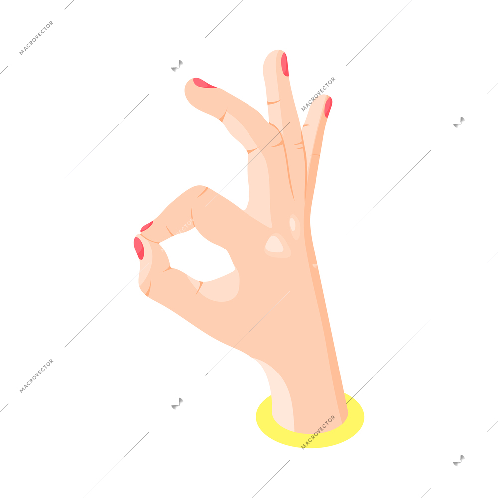 Isometric female hand showing okay gesture 3d vector illustration
