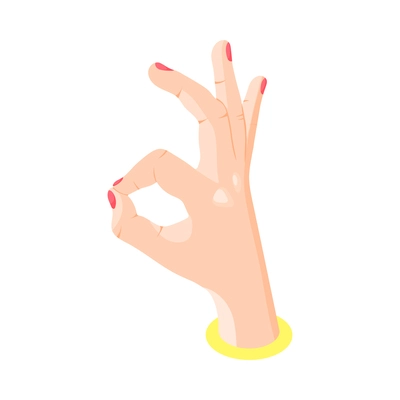 Isometric female hand showing okay gesture 3d vector illustration