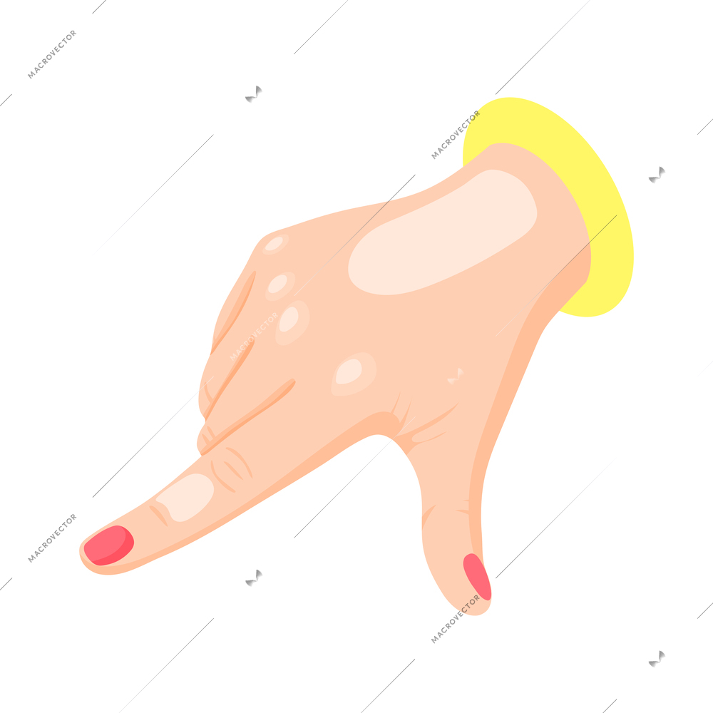 Isometric female hand showing pointing gesture 3d vector illustration