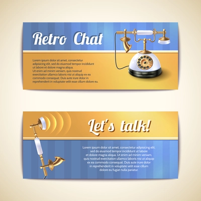 European style old fashioned antique rotary dial classic desk telephone horizontal banners set abstract isolated vector illustration