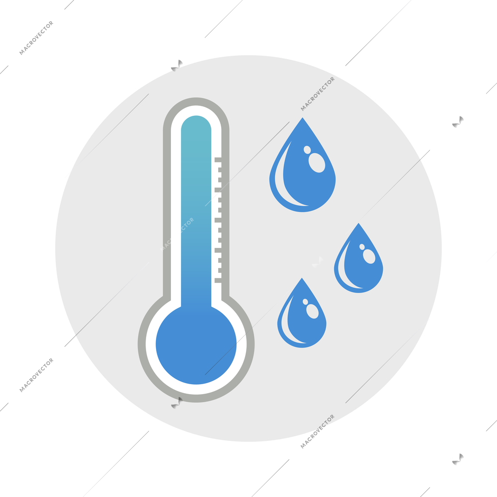 Temperature flat icon with thermometer and water drops vector illustraion