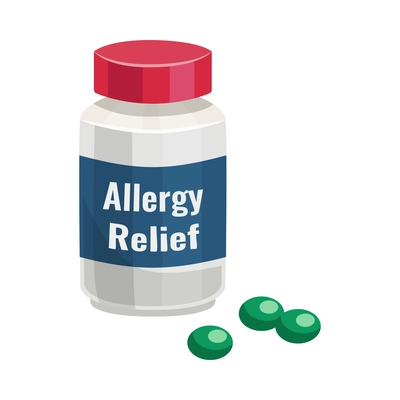 Allergy relief pills in bottle flat vector illustration