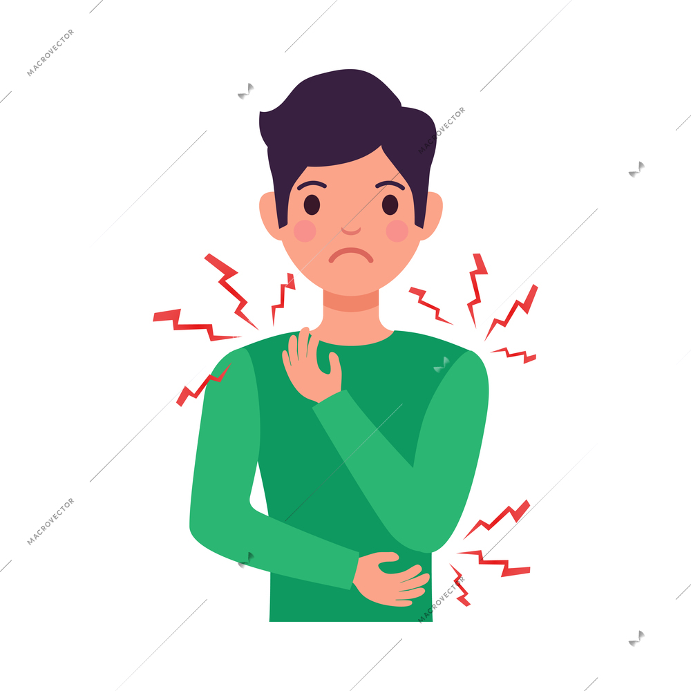 Boy suffering from allergy itching flat vector illustration