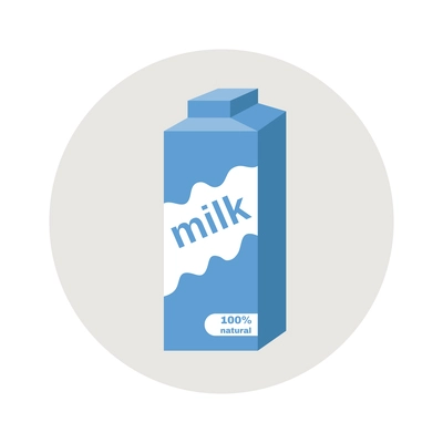 Flat carton of milk icon in grey round vector illustration