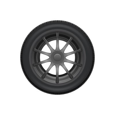 Realistic black tyred alloy car wheel vector illustration