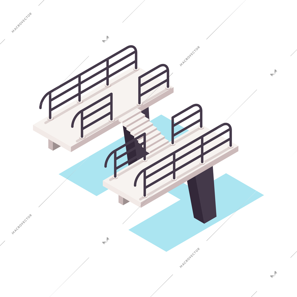 Isometric swimming pool diving platform 3d vector illustration