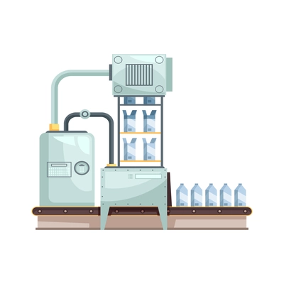 Milk factory conveyor with automatic product line flat vector illustration