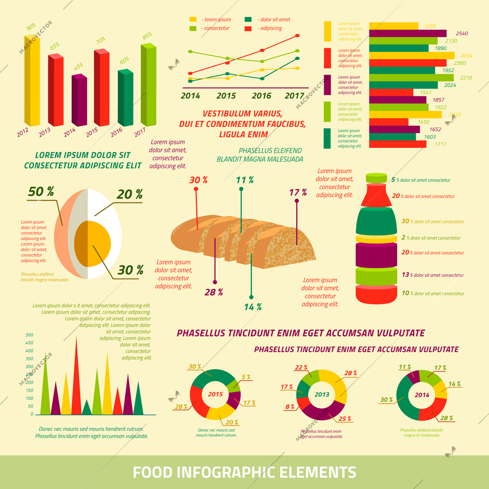 Food infographics flat design elements of farming charts and graphs vector illustration