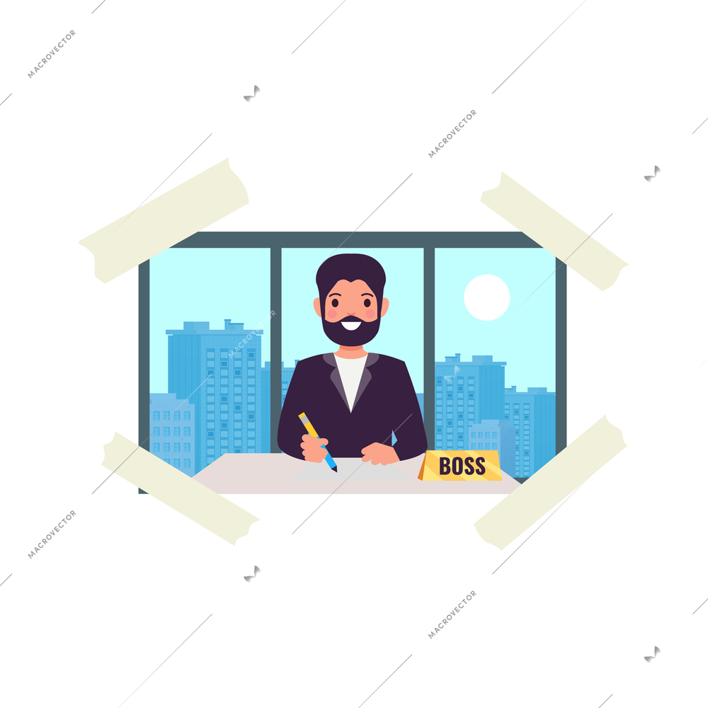 Dreams vision board photo with boss flat icon vector illustration