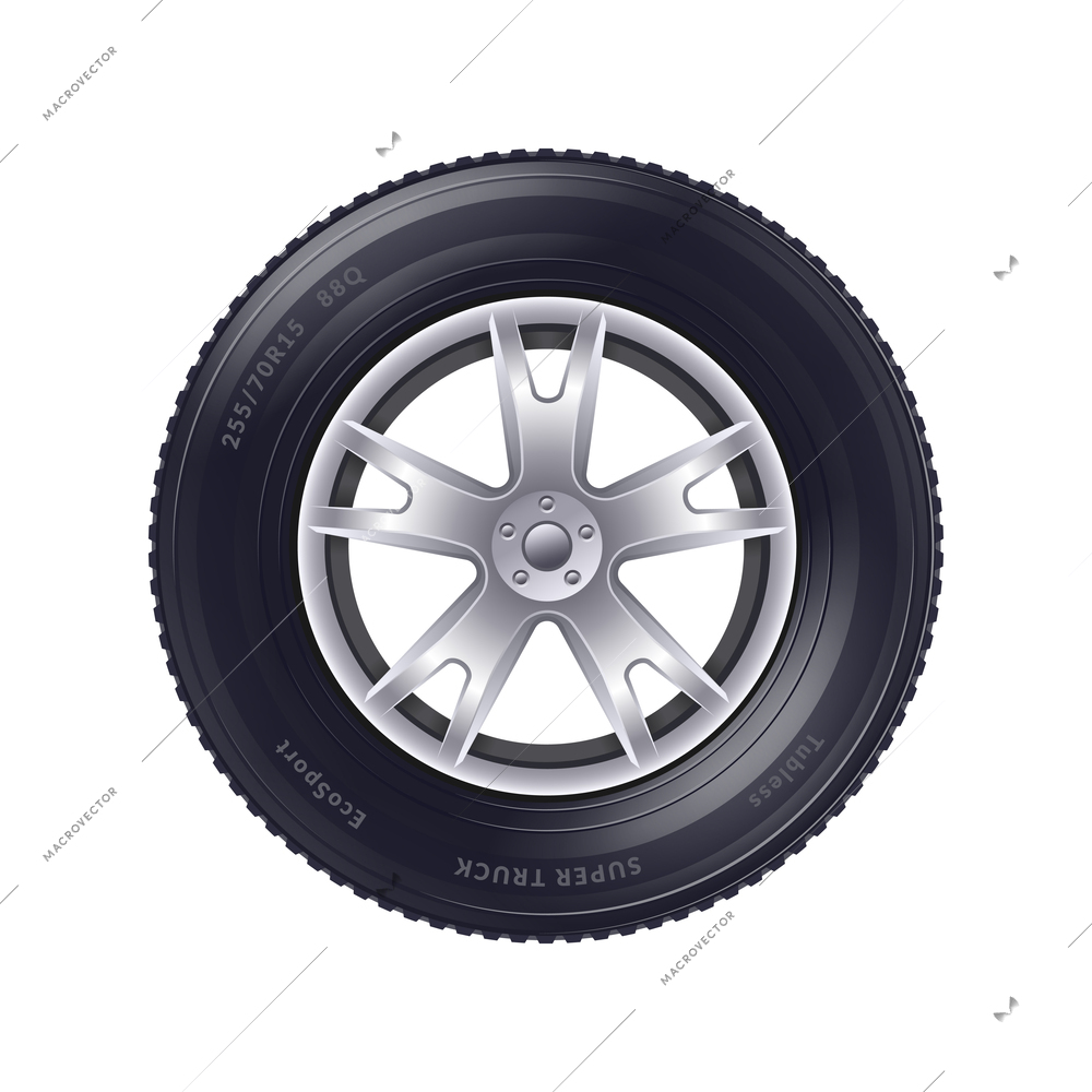 Realistic alloy car wheel on white background vector illustration