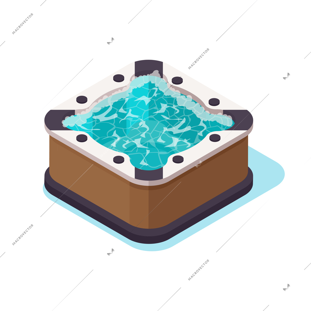 Isometric hot tub with blue water icon on white background 3d vector illustration