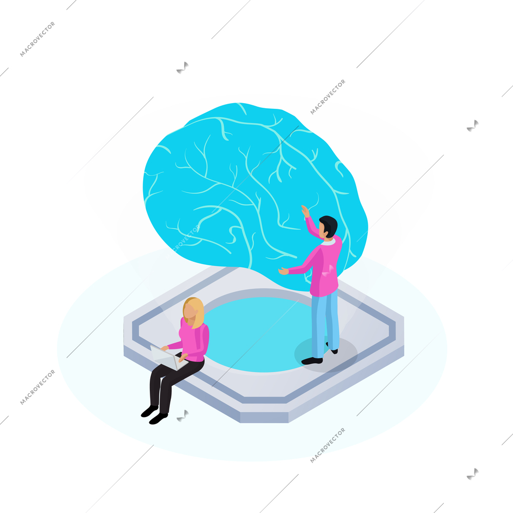 Scientists during nanotechnology development innovative technologies isometric icon 3d vector illustration