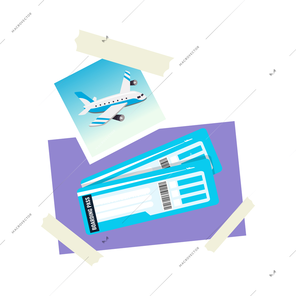 Dreams vision board travel photos with airplane and tickets flat icon vector illustration