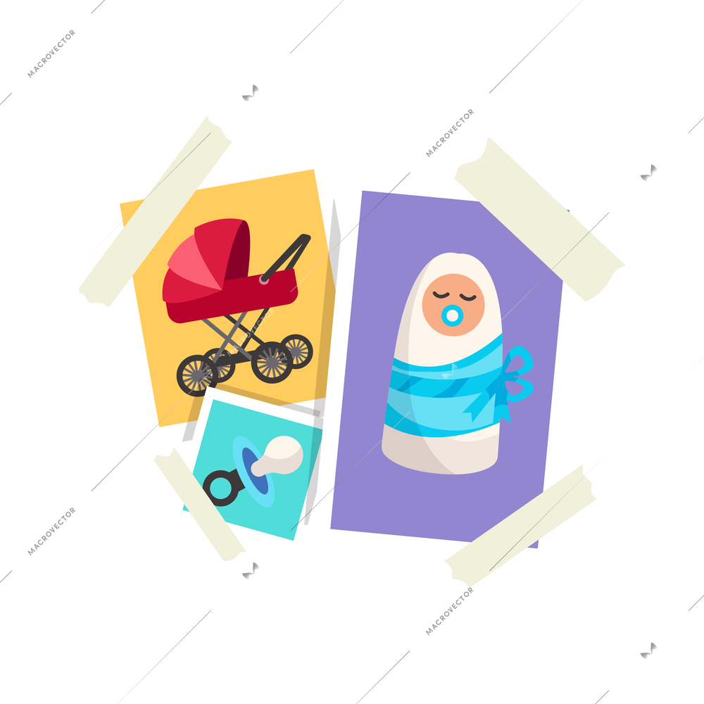 Pictures with baby for dreams vision board flat icon vector illustration