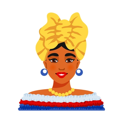 Flat portrait of smiling cuban woman wearing traditional costume vector illustration