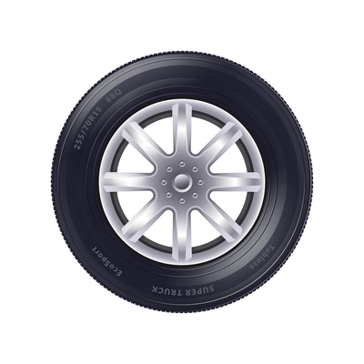 Realistic car wheel front view vector illustration