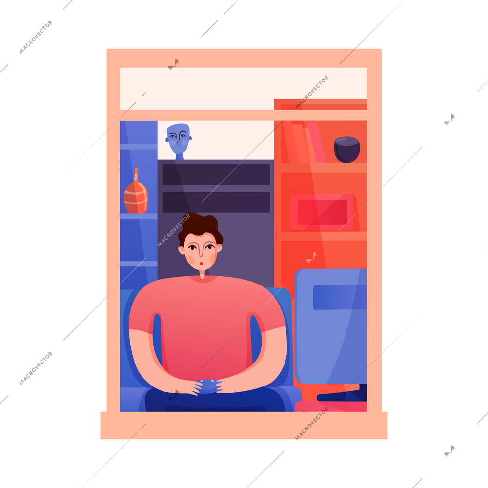 Neighbor watching tv in apartment window flat vector illustration