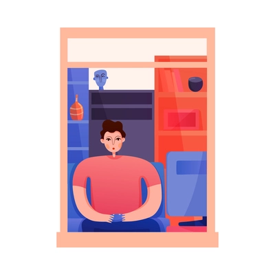 Neighbor watching tv in apartment window flat vector illustration