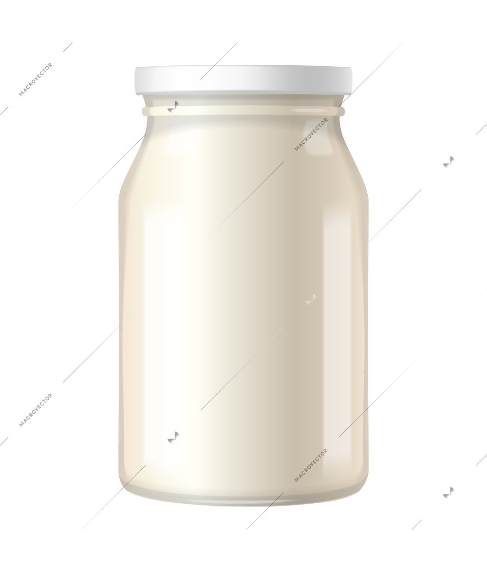 Realistic glass jar of milk or dairy product vector illustration